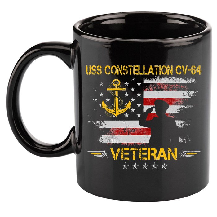 USS Constellation CV 64 Aircraft Carrier Veteran Flag Retro 11oz C Handle Ceramic Mug