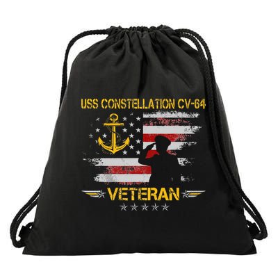 USS Constellation CV 64 Aircraft Carrier Veteran Flag Retro Drawstring Bag