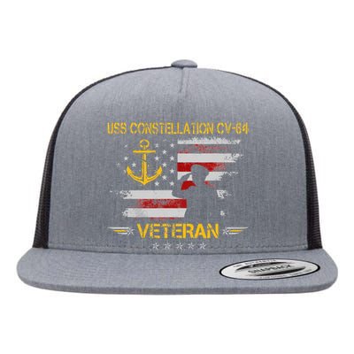 USS Constellation CV 64 Aircraft Carrier Veteran Flag Retro Flat Bill Trucker Hat