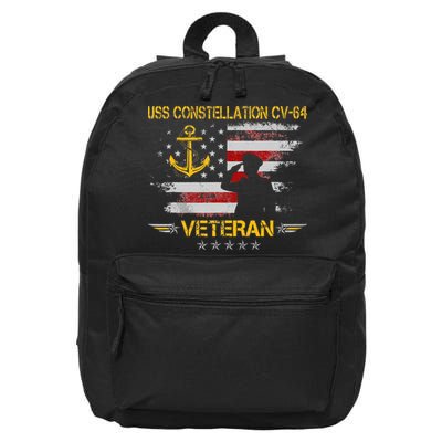USS Constellation CV 64 Aircraft Carrier Veteran Flag Retro 16 in Basic Backpack