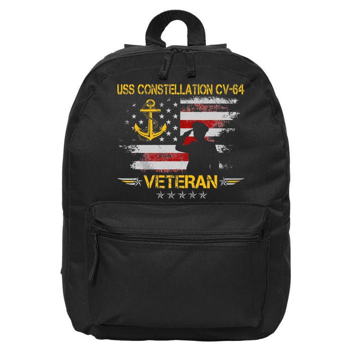 USS Constellation CV 64 Aircraft Carrier Veteran Flag Retro 16 in Basic Backpack