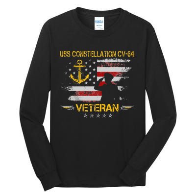 USS Constellation CV 64 Aircraft Carrier Veteran Flag Retro Tall Long Sleeve T-Shirt