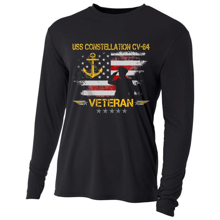 USS Constellation CV 64 Aircraft Carrier Veteran Flag Retro Cooling Performance Long Sleeve Crew