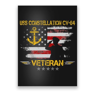 USS Constellation CV 64 Aircraft Carrier Veteran Flag Retro Poster