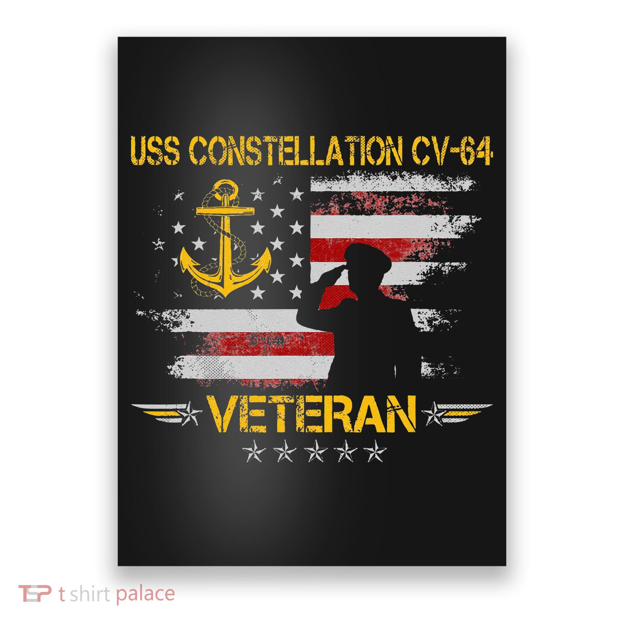 USS Constellation CV 64 Aircraft Carrier Veteran Flag Retro Poster