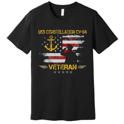 USS Constellation CV 64 Aircraft Carrier Veteran Flag Retro Premium T-Shirt