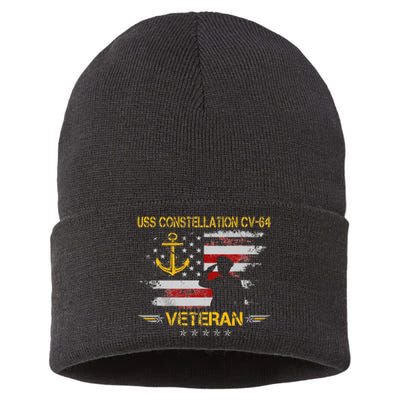 USS Constellation CV 64 Aircraft Carrier Veteran Flag Retro Sustainable Knit Beanie