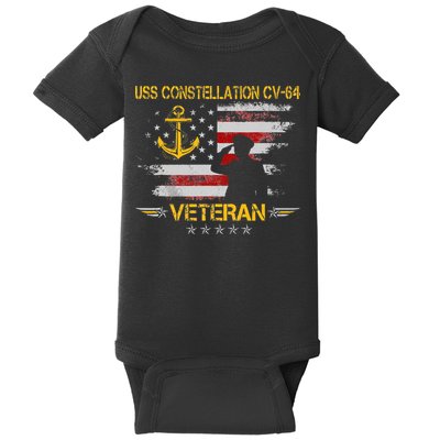USS Constellation CV 64 Aircraft Carrier Veteran Flag Retro Baby Bodysuit