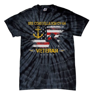 USS Constellation CV 64 Aircraft Carrier Veteran Flag Retro Tie-Dye T-Shirt