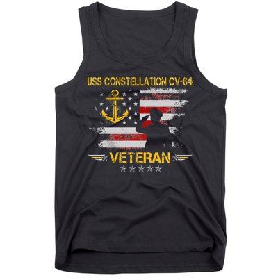 USS Constellation CV 64 Aircraft Carrier Veteran Flag Retro Tank Top