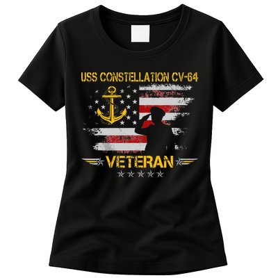 USS Constellation CV 64 Aircraft Carrier Veteran Flag Retro Womens T-Shirt