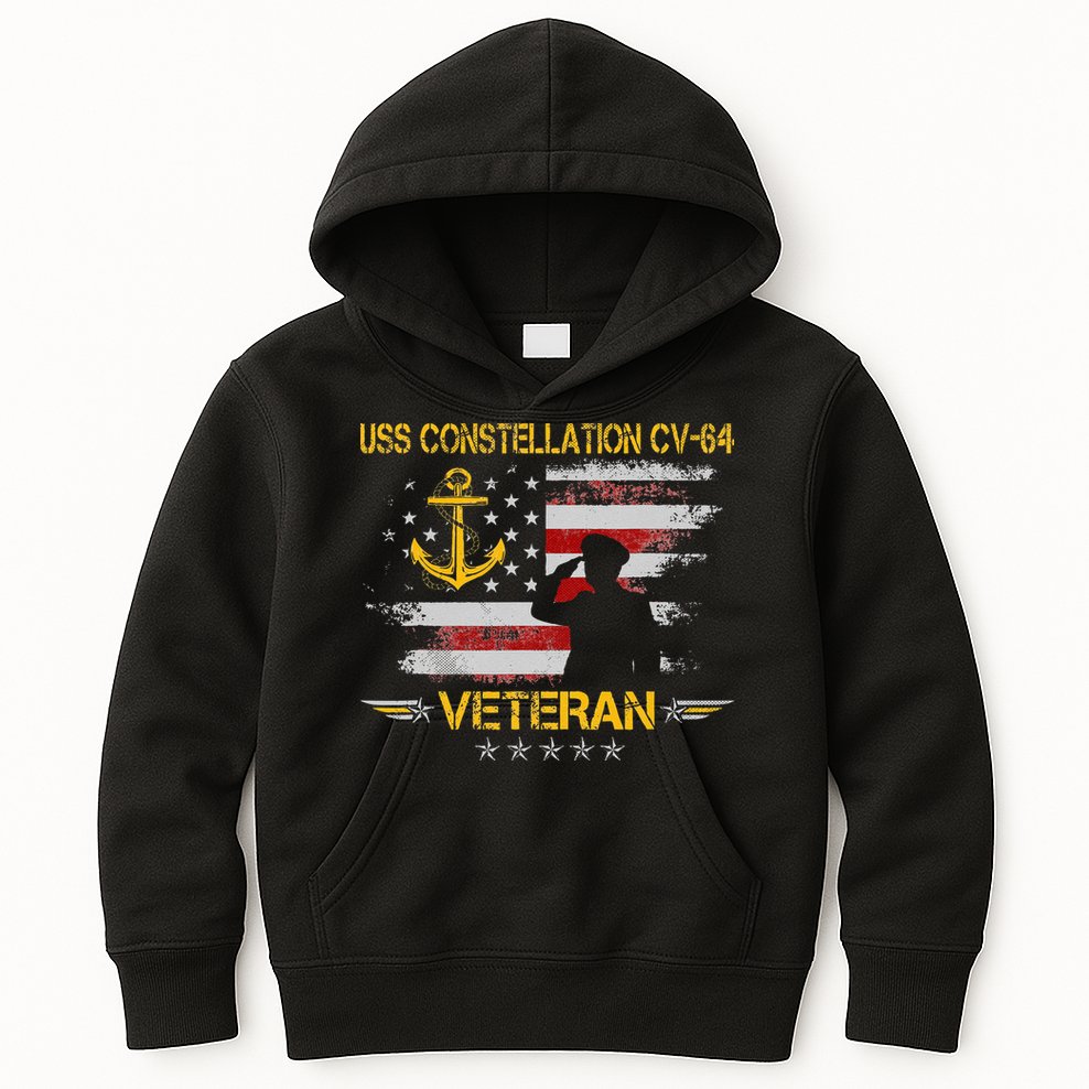 USS Constellation CV 64 Aircraft Carrier Veteran Flag Retro Kids Hoodie