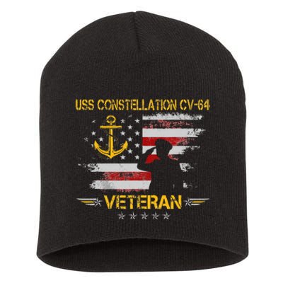 USS Constellation CV 64 Aircraft Carrier Veteran Flag Retro Short Acrylic Beanie