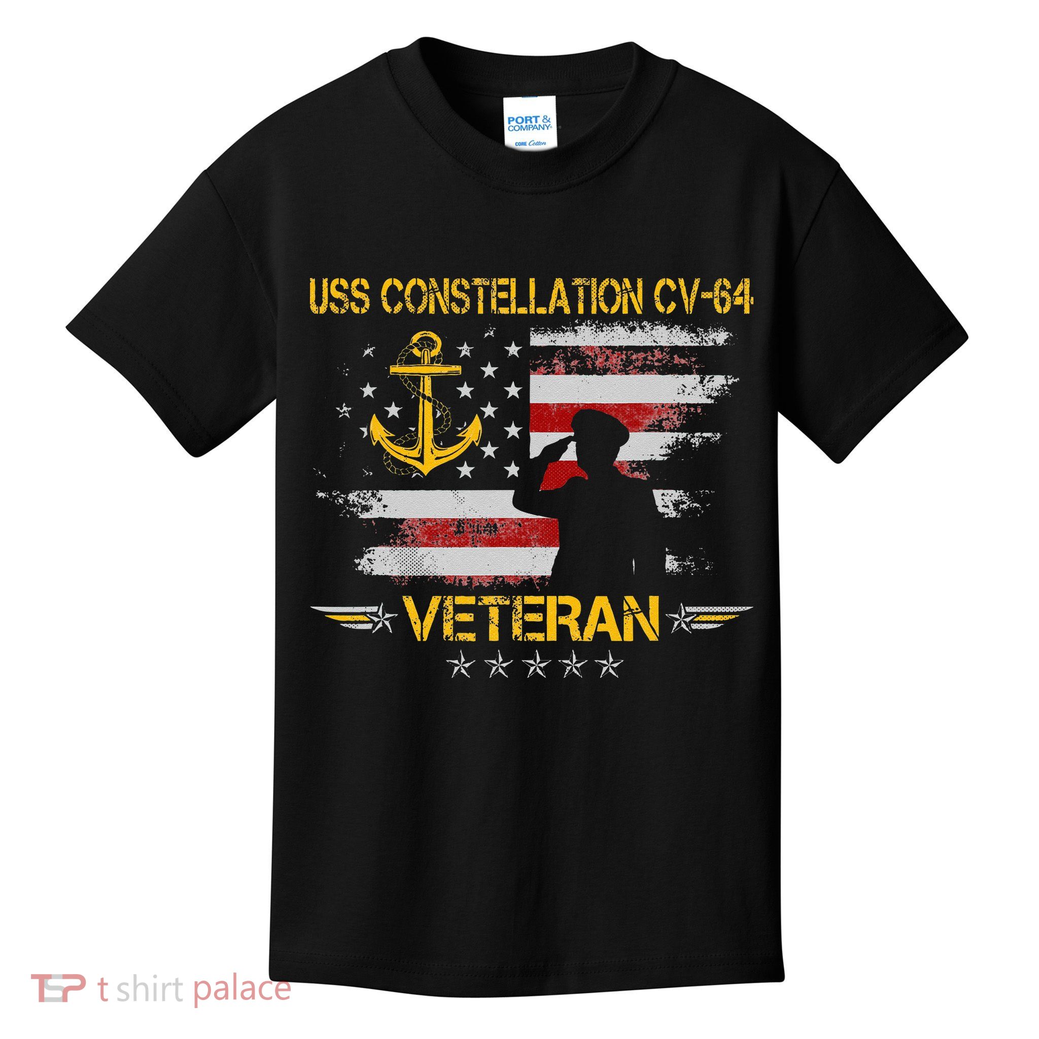 USS Constellation CV 64 Aircraft Carrier Veteran Flag Retro Kids T-Shirt