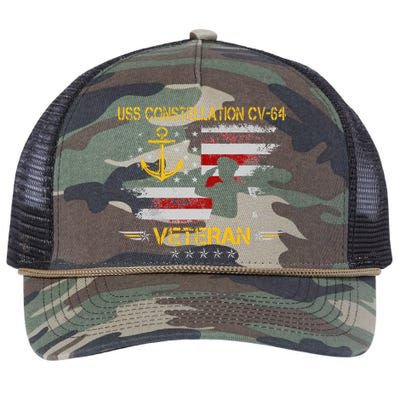 USS Constellation CV 64 Aircraft Carrier Veteran Flag Retro Retro Rope Trucker Hat Cap