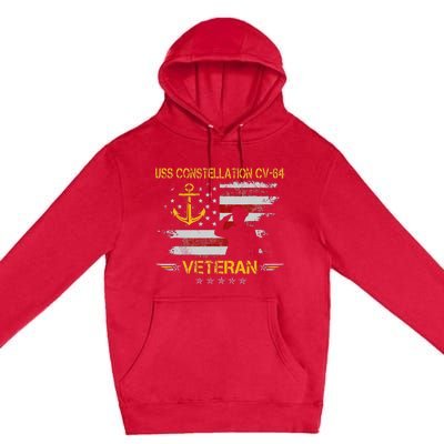 USS Constellation CV 64 Aircraft Carrier Veteran Flag Retro Premium Pullover Hoodie