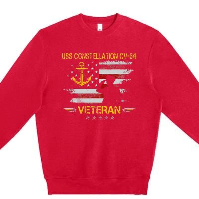 USS Constellation CV 64 Aircraft Carrier Veteran Flag Retro Premium Crewneck Sweatshirt