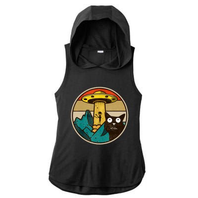 Ufo Crazy Cat Alien Ladies PosiCharge Tri-Blend Wicking Draft Hoodie Tank