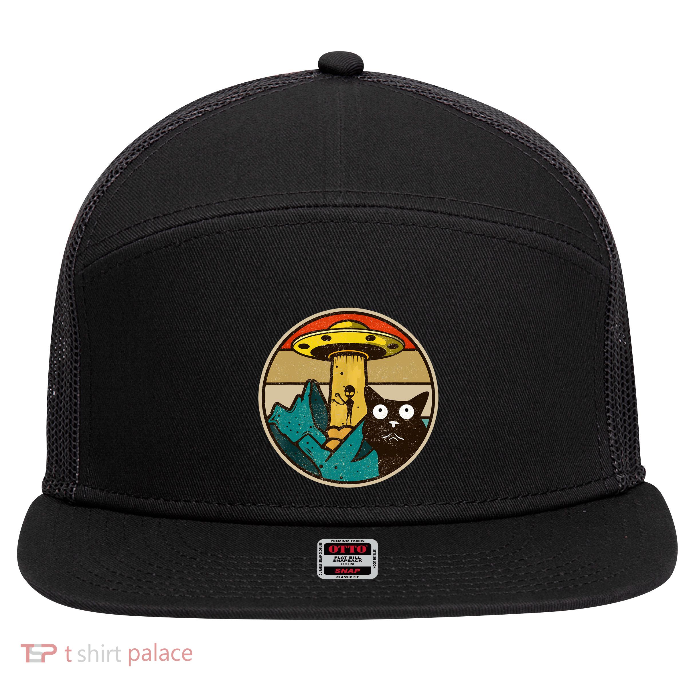 Ufo Crazy Cat Alien 7 Panel Mesh Trucker Snapback Hat