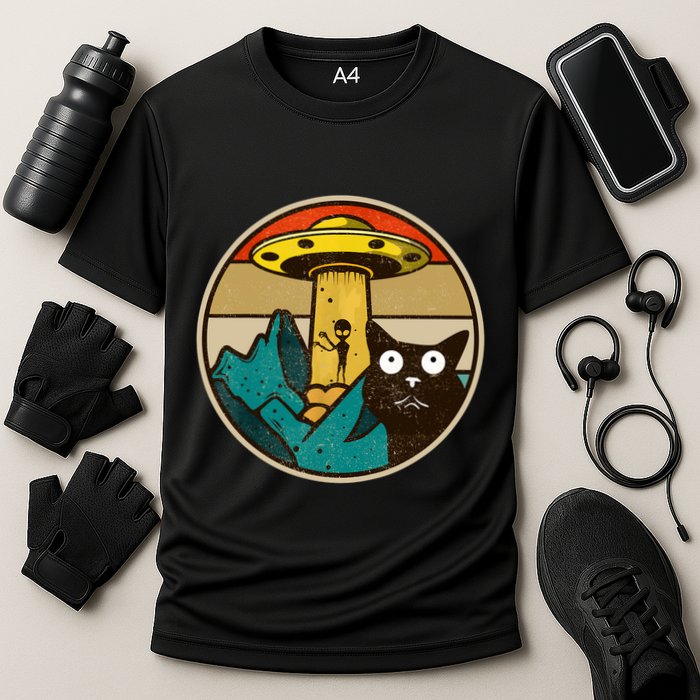 Ufo Crazy Cat Alien Cooling Performance Crew T-Shirt