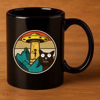 Ufo Crazy Cat Alien 11oz C Handle Ceramic Mug