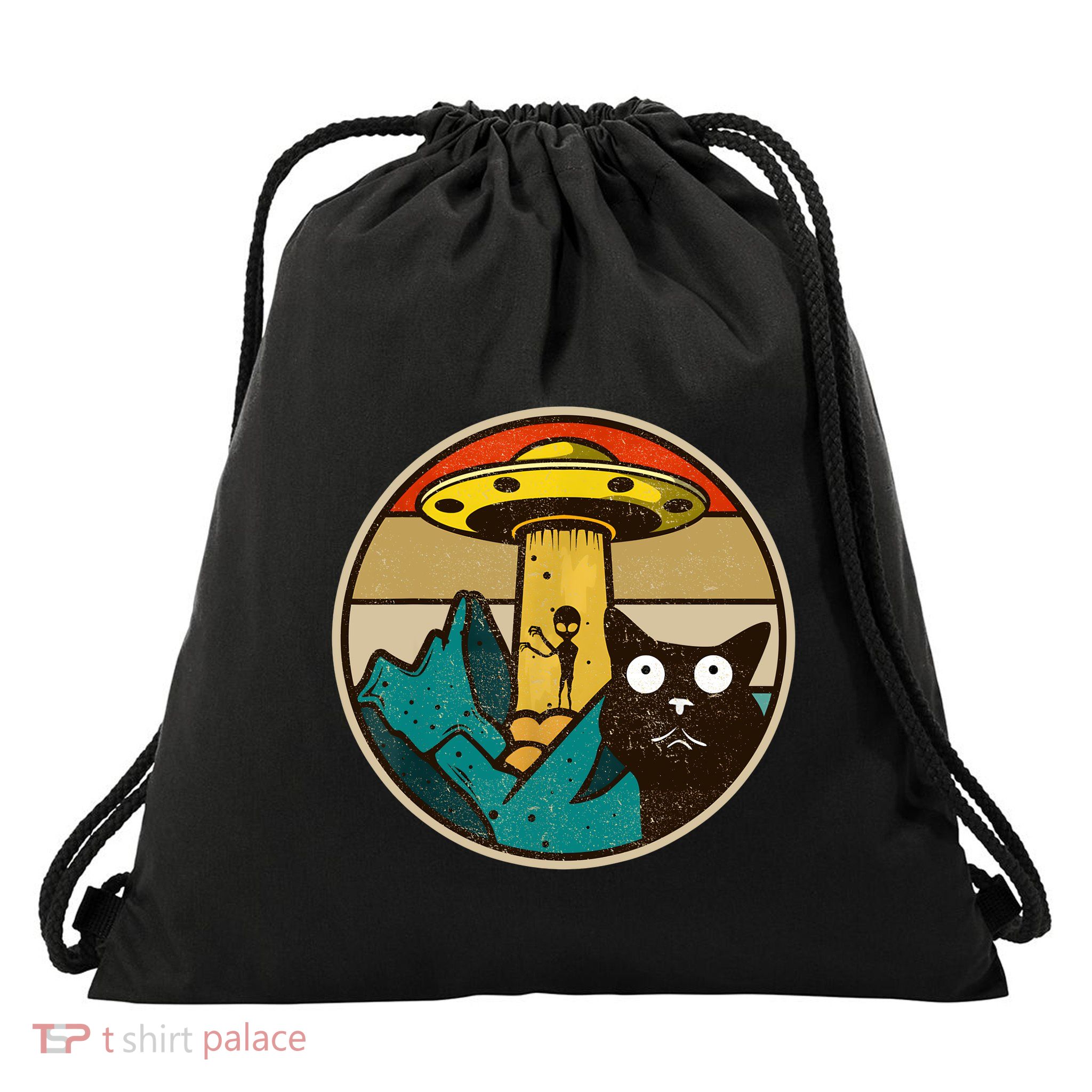 Ufo Crazy Cat Alien Drawstring Bag