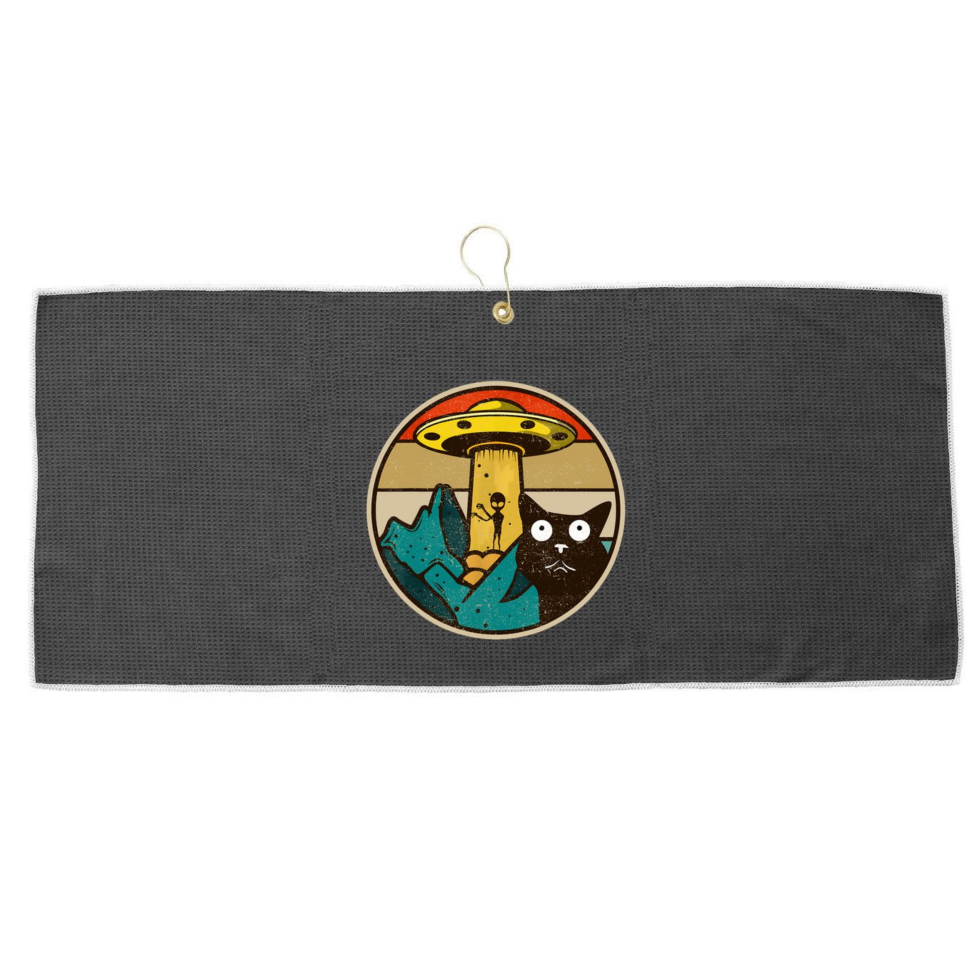 Ufo Crazy Cat Alien Large Microfiber Waffle Golf Towel