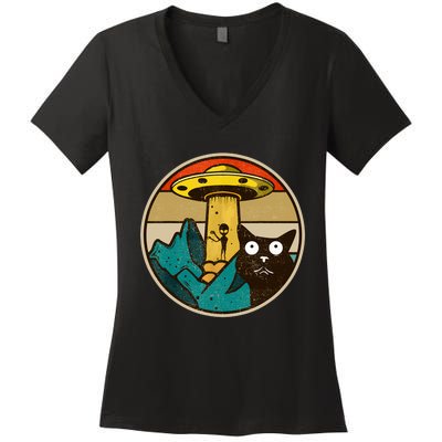 Ufo Crazy Cat Alien Women's V-Neck T-Shirt