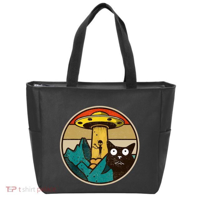 Ufo Crazy Cat Alien Zip Tote Bag