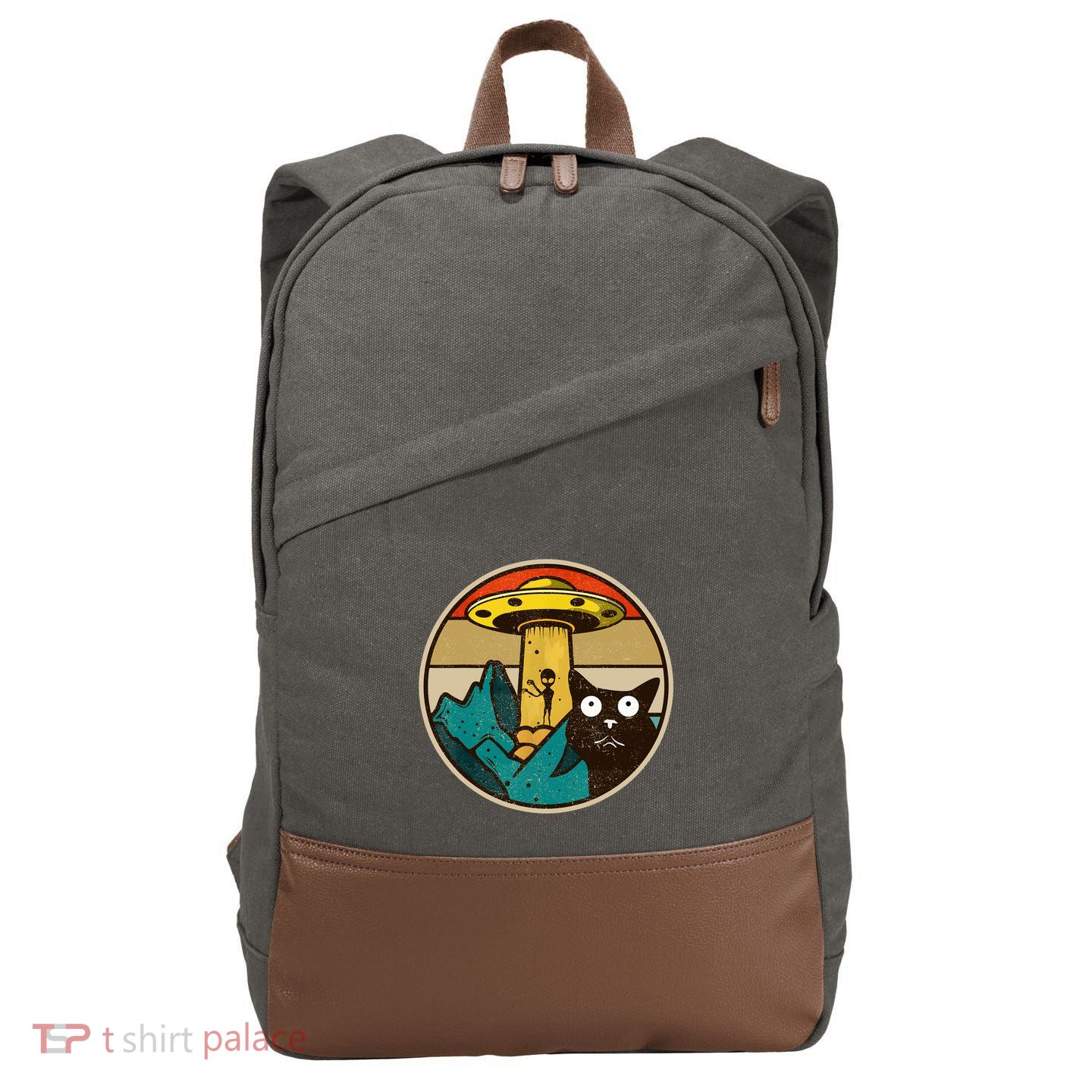 Ufo Crazy Cat Alien Cotton Canvas Backpack