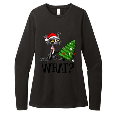 Ugly Cat Christmas Tree What? Catcute Catxmas Cat Gift Womens CVC Long Sleeve Shirt