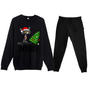 Ugly Cat Christmas Tree What? Catcute Catxmas Cat Gift Premium Crewneck Sweatsuit Set