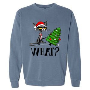 Ugly Cat Christmas Tree What? Catcute Catxmas Cat Gift Garment-Dyed Sweatshirt