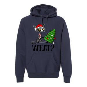 Ugly Cat Christmas Tree What? Catcute Catxmas Cat Gift Premium Hoodie