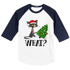 Ugly Cat Christmas Tree What? Catcute Catxmas Cat Gift Baseball Sleeve Shirt