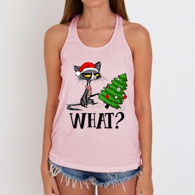 Ugly Cat Christmas Tree What? Catcute Catxmas Cat Gift Women's Knotted Racerback Tank