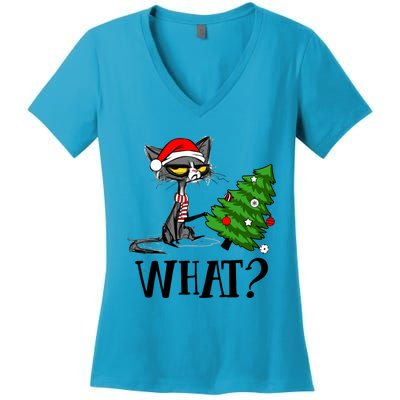 Ugly Cat Christmas Tree What? Catcute Catxmas Cat Gift Women's V-Neck T-Shirt