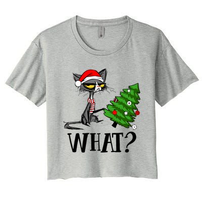 Ugly Cat Christmas Tree What? Catcute Catxmas Cat Gift Women's Crop Top Tee