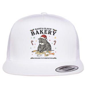 Ugly Christmas Cat Santa Claus Bakery Flat Bill Trucker Hat