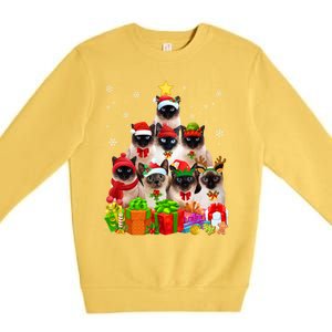 Ugly Christmas Cat Tree Funny Siamese Cat Xmas Funny Gift Premium Crewneck Sweatshirt