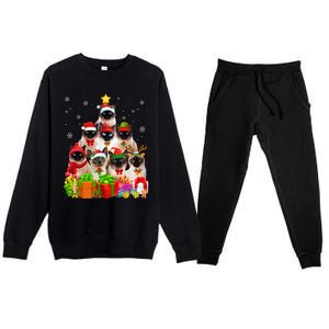 Ugly Christmas Cat Tree Funny Siamese Cat Xmas Funny Gift Premium Crewneck Sweatsuit Set