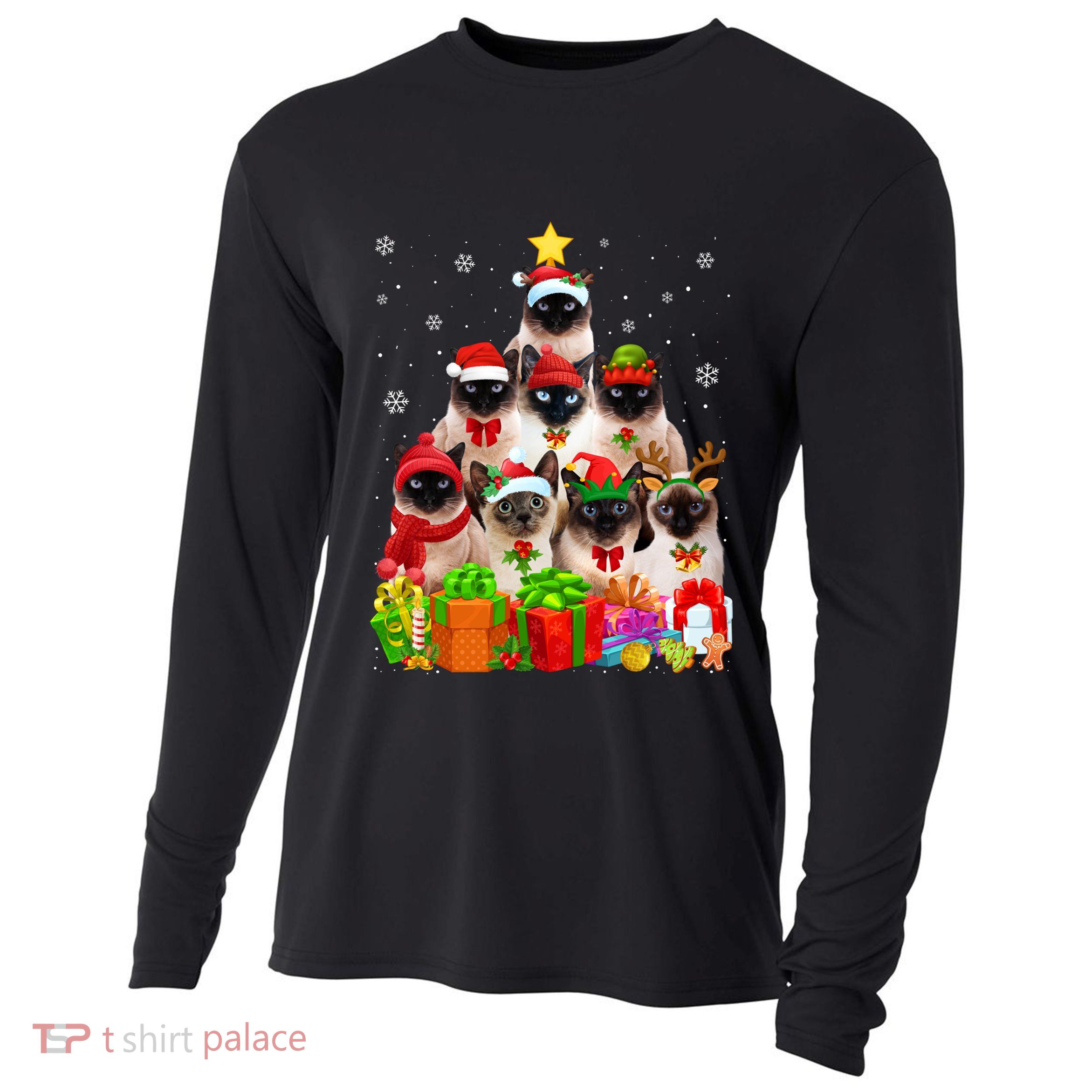 Ugly Christmas Cat Tree Funny Siamese Cat Xmas Funny Gift Cooling Performance Long Sleeve Crew