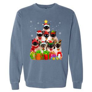 Ugly Christmas Cat Tree Funny Siamese Cat Xmas Funny Gift Garment-Dyed Sweatshirt