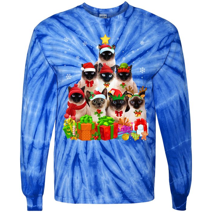 Ugly Christmas Cat Tree Funny Siamese Cat Xmas Funny Gift Tie-Dye Long Sleeve Shirt