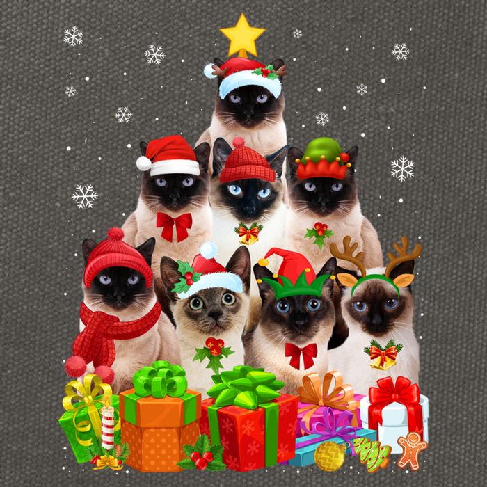 Ugly Christmas Cat Tree Funny Siamese Cat Xmas Funny Gift Cotton Canvas Backpack