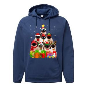 Ugly Christmas Cat Tree Funny Siamese Cat Xmas Funny Gift Performance Fleece Hoodie