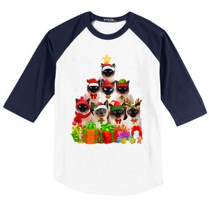 Ugly Christmas Cat Tree Funny Siamese Cat Xmas Funny Gift Baseball Sleeve Shirt