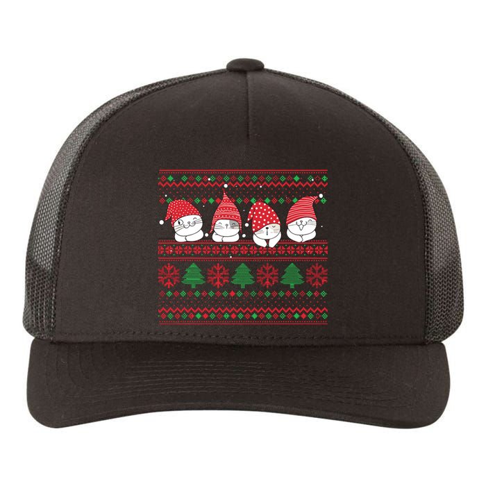 Ugly Christmas Cat Gnome Cute Funny Sweater Pajama Xmas Yupoong Adult 5-Panel Trucker Hat