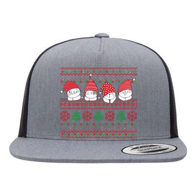 Ugly Christmas Cat Gnome Cute Funny Sweater Pajama Xmas Flat Bill Trucker Hat