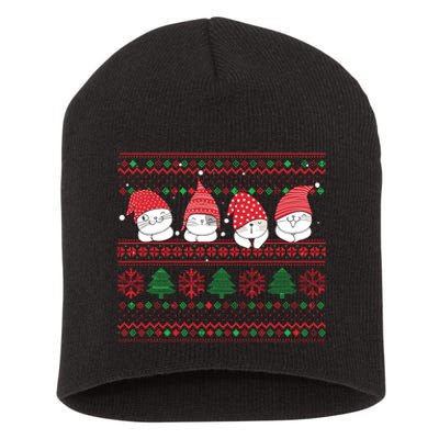 Ugly Christmas Cat Gnome Cute Funny Sweater Pajama Xmas Short Acrylic Beanie